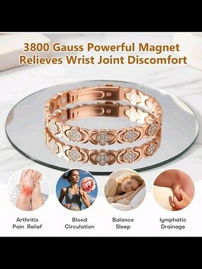 Rose Gold Infinity Crystal Floral Copper Magnetic Bracelet - Women Jewelry